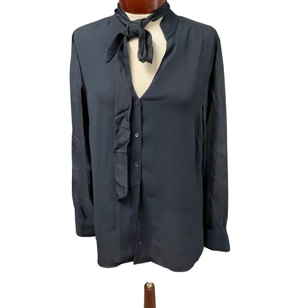 Etcetera Silk Blouse Size 12 Sheer Sleeve Neck Tie Details Career Dressy Casual